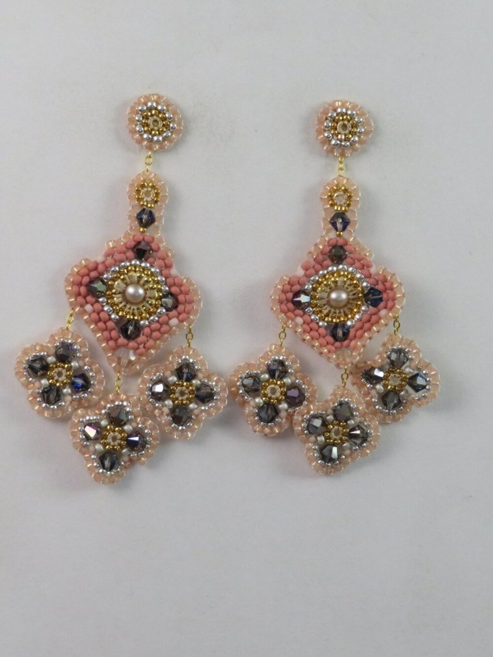 Coral and gold crystal earrings